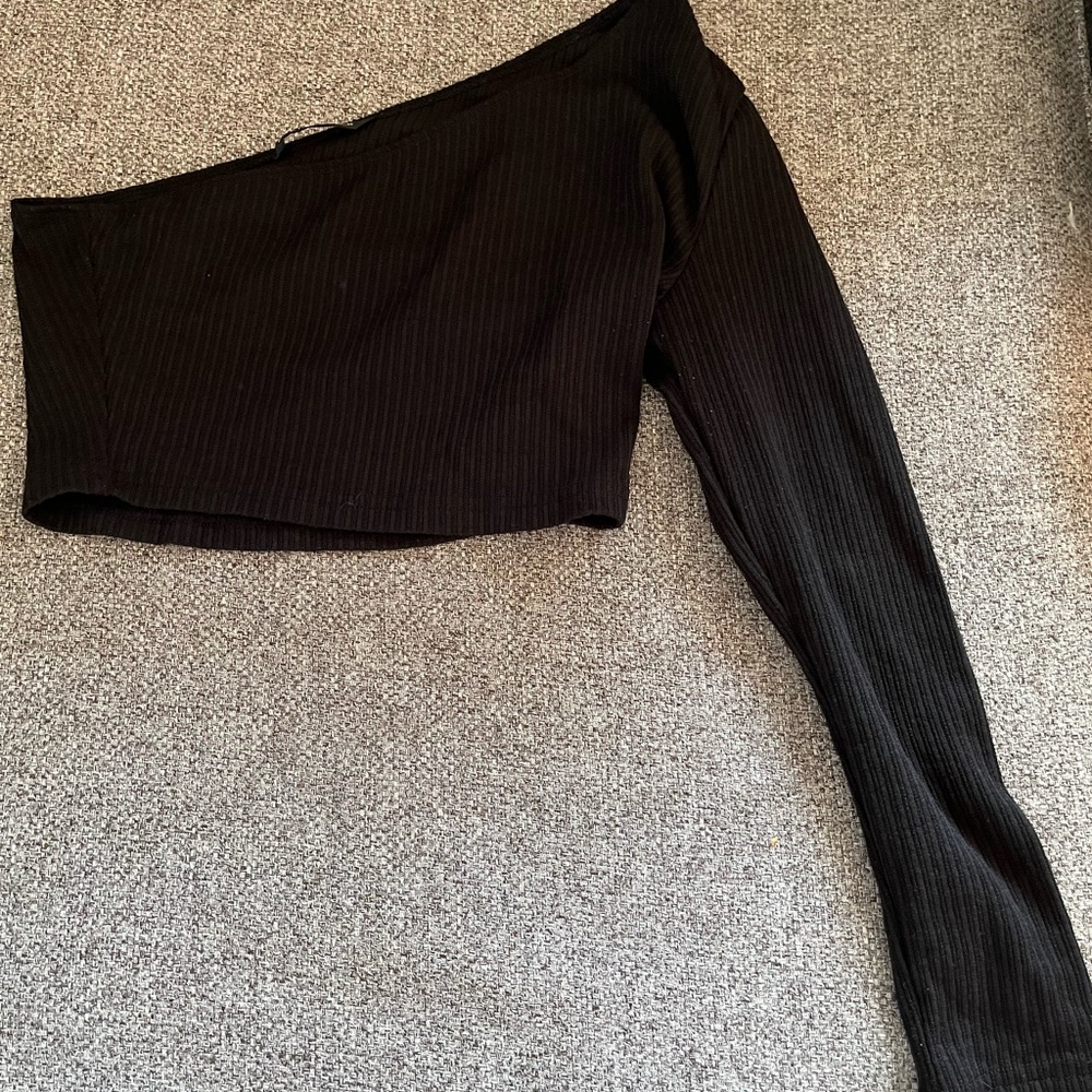 Black Cropped Small Shein One Sleeve Top